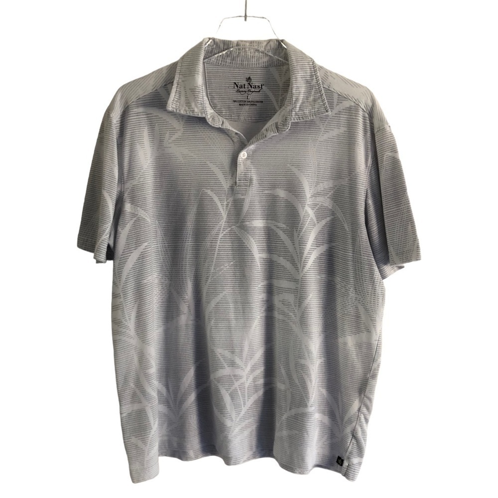 Nat Nast Short Sleeve Polo Shirt Gray White Large